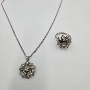 Vintage Sarah Coventry 1960s "Symphony" Rhinestone 18" Necklace & Ring Sz 7 Set